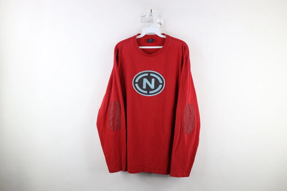 Camiseta roja vintage de los 90 Nautica para hombre grande descolorida deletreada logotipo grande manga larga Foto 1 de 4