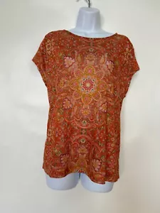 Joie NEU Damen XL 100 % Leinen orange mehrfarbig Paisley SideButton Dekor Top - Bild 1 von 10