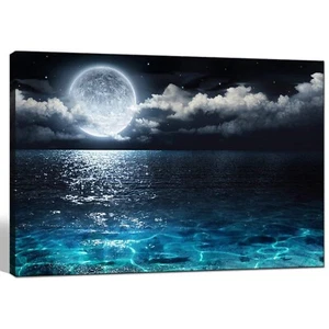 sechars Full Moon Picture Canvas Prints Ocean Moon Wall Art for Home Bedroom ... - Picture 1 of 7