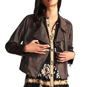 Hutch Anthropologie braune Wildlederimitat Motorradjacke Damengröße Small leicht - Bild 1 von 12