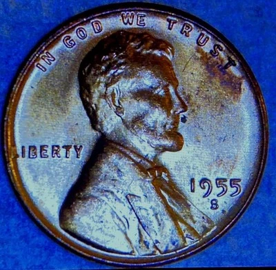 1955 S Lincoln Wheat Cent 4 Die Chips and Die Crack Rev - Image 1 of 4