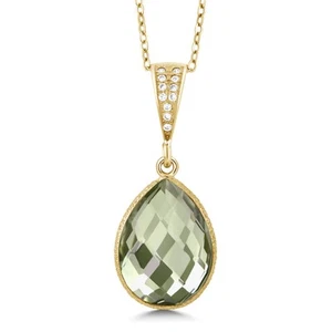 18K Yellow Gold Plated Silver Green Prasiolite Pendant Necklace For Women (6.50 - Picture 1 of 4