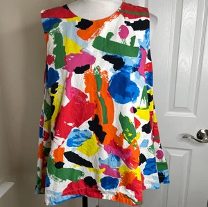 Top Kate Spade Saturday sin mangas talla XL colorido multi pintura salpicaduras popelina - Imagen 1 de 6