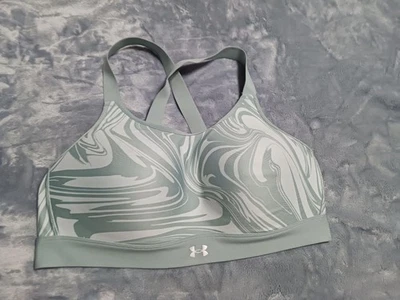 Under Armour Sports Bra Womens XL Green Marble Crossback Padded Hook Eye Support - Image 1 of 4