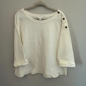 J.Jill Botón Hombro Texturizado Tejido Top XL - Marfil Crema Mezcla Algodón Pullover - Imagen 1 de 6