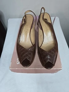 Vintage Evan Picone Womens Slingback Open Toe Pumps Size 6.5 Brown Leather  - Picture 1 of 5