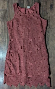 Japna Women's Mauve Dusty Pink Crochet Overlay Mini Dress Nylon Blend Size Large - Picture 1 of 12