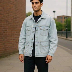 Vtg Lucky Brand Denim Chore Coat Mens L Blue Jean Barn Jacket 90s Y2K Grunge USA - Picture 1 of 24