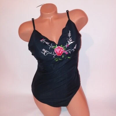 Newport Nuevo Alto Negro Floral Bordado Ligeramente Acolchado Con Aros Foto 1 de 4