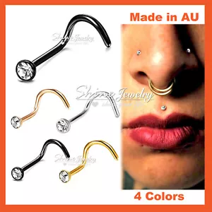 1x Titanium Surgical Steel Dainty Crystal Nose Stud Bone Body Piercing Ring Gift - Picture 1 of 61