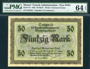 Memel 1922 50 Mark P7b PMG 64 EPQ UNC - Imagen 1 de 2