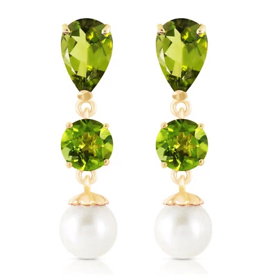14K. GOLD CHANDELIER EARRING WITH PERIDOTS & PEARLS (Yellow Gold) - Image 1 of 4