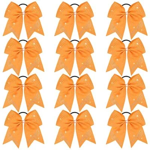 12PCS Glitter Cheer Bow Large Orange Cheer Bows Rhinestones Hair Bows Girls 7... - Picture 1 of 7