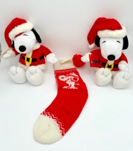Vintage Hallmark Christmas Snoopy Santa Stuffed Dog Knit Stocking Pom Pom Lot - Picture 1 of 11