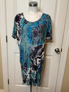 Emilio Pucci Blue Green Gray Tie Dye T-Shirt Mini Dress, Size 6 (US) 40 (IT) - Picture 1 of 10