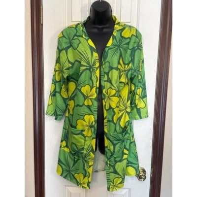 Lot of 2 Floral Print Open Front Cardigan Lightweight Cover Up Green Yellow S - Image 1 of 4
