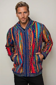 Kanga Bright Geccu 3D Multi Colour Merino Wool Hoodie Sweater Jacket - Picture 1 of 2