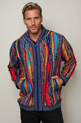 Kanga Bright Geccu 3D Multi Colour Merino Wool Hoodie Sweater Jacket - Image 1 of 2