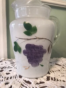 Vintage Bartlett Collins Beverage Pitcher Gay Fad Frosted Hand Painted Grapes - Bild 1 von 5