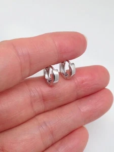 Plain Huggie Hoop Earrings 925 Sterling Silver 9x2.2mm (0.35") VERY SMALL / TINY - Picture 1 of 6