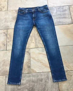Mens Nudie Skinny Lin Skinny Fit Blue Stretch Denim Jeans - Zip Fly - W34 L32 - Imagen 1 de 18