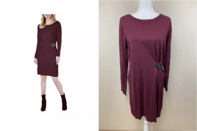 NWT Michael Kors L Merlot Burgundy Buckle Side Sweater Dress Long Sleeve - Image 1 of 4