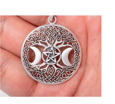 TRIPLE LUNA PENTAGRAMA VIDA ÁRBOL CELTA Colgante 22" Collar Plata de Ley 925 Foto 1 de 4