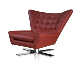 Fauteuil TV Tournant en Cuir Véritable Rouge Bordeaux Rouge Qualité