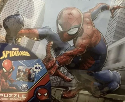 Rompecabezas Marvel Spiderman 48 piezas en lonchera de hojalata, rojo, azul, blanco nuevo sellado Foto 1 de 3
