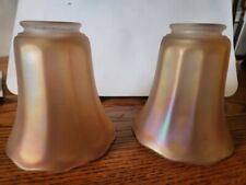 Peach Iridescent Marigold Carnival Glass NuArt Scallop Lamp Shades 2 1/4" Fitter