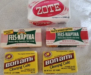 2 Vintage New Bon Ami Cleaning Cake 8 OZ, 1- ZOTE 14.1 OZ ,2 -FELS-NAPTHA 5.5OZ - Picture 1 of 6