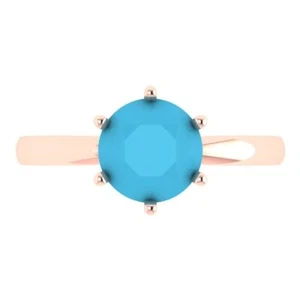 Designer-Ring 2 kt Rundschliff Türkis Stein Hochzeit Braut Versprechen 14 kt Rotgold - Bild 1 von 11
