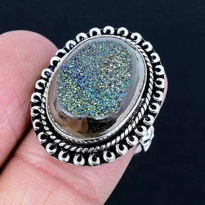 Titanium Druzy 925 Silver Plated Handmade Ring of US Size 7 - Image 1 of 3