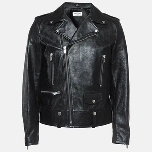 Saint Laurent Paris Black Leather Zipper Detail Biker Jacket XL - Picture 1 of 6