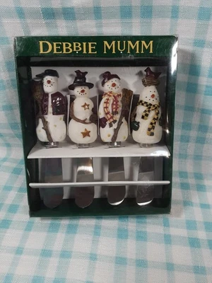 Juego de 4 esparcidores muñeco de nieve Debbie Mumm 1999 de colección caja original - NUNCA ABIERTOS Foto 1 de 4