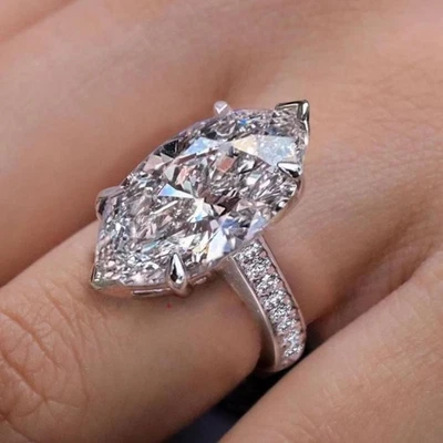 Anillo de compromiso de diamantes grandes catedral solitario grande cultivado en laboratorio corte marquesa de 8 quilates Foto 1 de 4