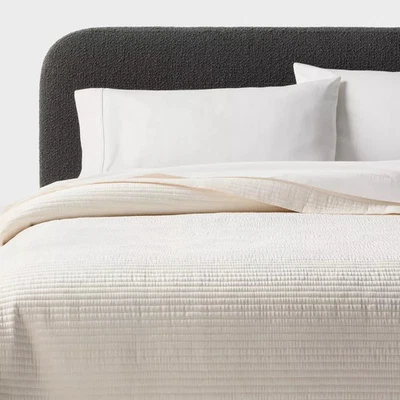 Threshold King Ruched Velvet Quilt (Ivory) - Image 1 of 3