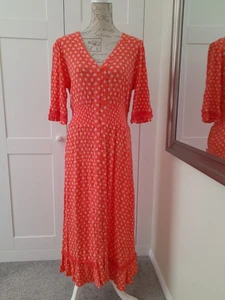 M&S Collection Sz 12 Bright Orange Midi Shirt Dress Floral Lace trim Boho India - Picture 1 of 15