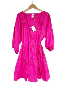 Bali Elf Handmade Honey Bunny Wrap Mini Dress Fushia Cotton Minimalist XXL - Picture 1 of 11