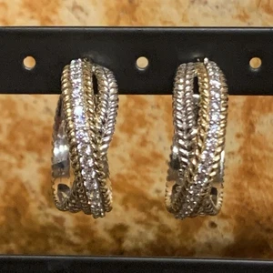 Judith Ripka Ohrringe zweifarbig 1 Zoll Creolen mit Zirkonias Vintage - Bild 1 von 9