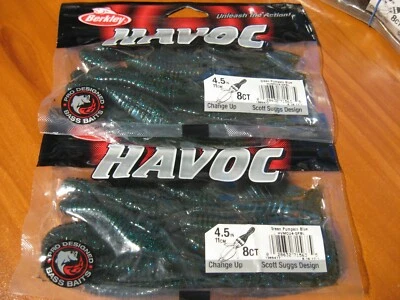 2 paquetes de cebos de pesca de plástico blando Berkley Havoc de 4,5" verde bomba azul Foto 1 de 3