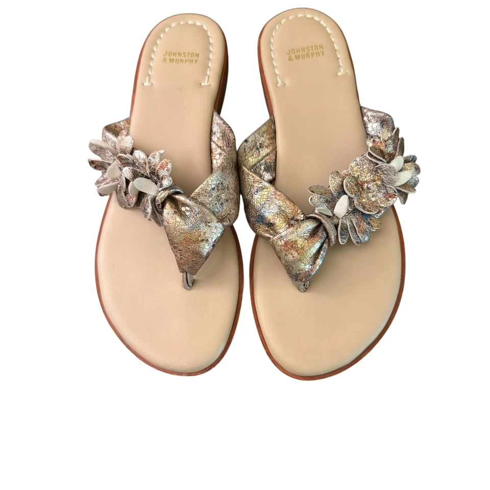 Johnston & Murphy Sandalias Tanga Floral Metálicas Cómodas Zapatos Planos Talla 8 Foto 1 de 4