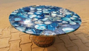 Blue Agate Stone Coffee Table Top, Side , Corner, Office Slab Top, Agate Decors - Picture 1 of 3