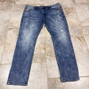 Grindhouse Jeans Mens 38x32 Blue Biker Moto Distressed Straight Leg Grunge - Picture 1 of 14
