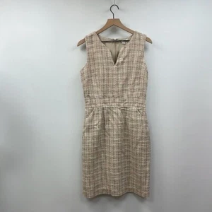 Banana Republic Tweed Sleeveless Sheath Dress Pockets Preppy Academia Tan 8 - Picture 1 of 8
