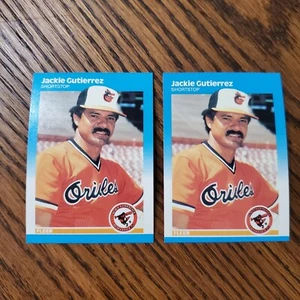 LOT of 2 (1 ERROR Blue Line, 1 RAW) 1987 Fleer Baseball #571 Jackie Gutierrez - Picture 1 of 5