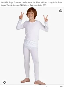 LAPASA Boys Active Baselayer Set Sport Thermal Underwear Size M, Color White - Picture 1 of 4