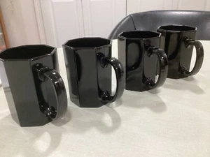 Arcoroc OCTIME Black Set Of 4 Tea, Coffee Mugs Octagonal Sided Glass France - Picture 1 of 4