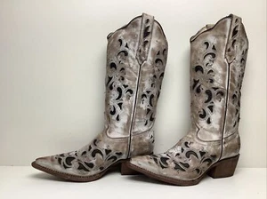 BOTAS VAQUERAS DE COLECCIÓN PARA MUJER JB DILLON CON INCRUSTACIONES MARFIL MARRÓN TALLA 6 B - Imagen 1 de 9