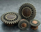 Pair Rose Wood Plugs W/Tribal Lace Design Top Plugs Earlets Gauges Body Jewelry